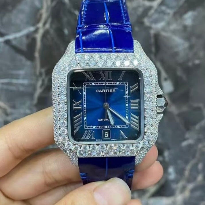 CUSTOM CARTIER DIAMOND WATCH  (watch + FREE $750 15pt Tennis Chain)