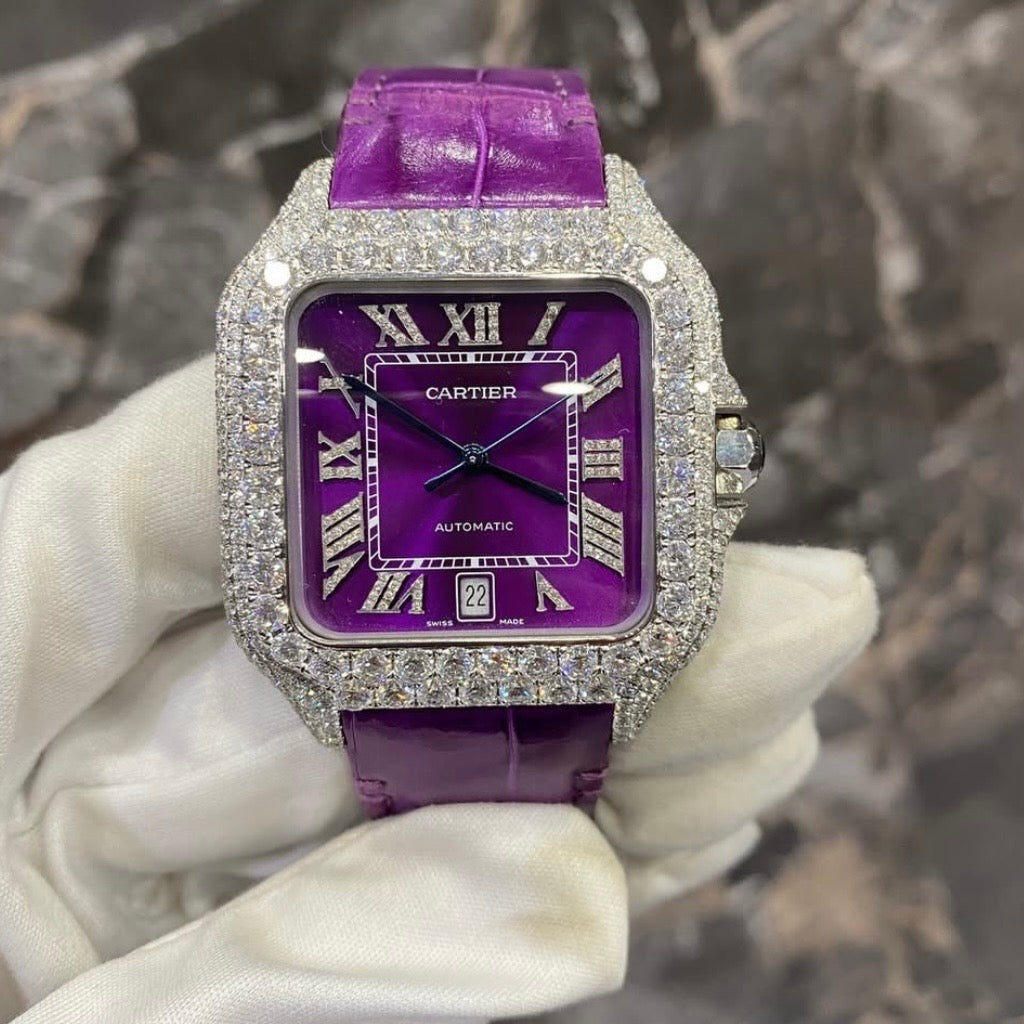 CUSTOM CARTIER DIAMOND WATCH  (watch + FREE $750 15pt Tennis Chain)
