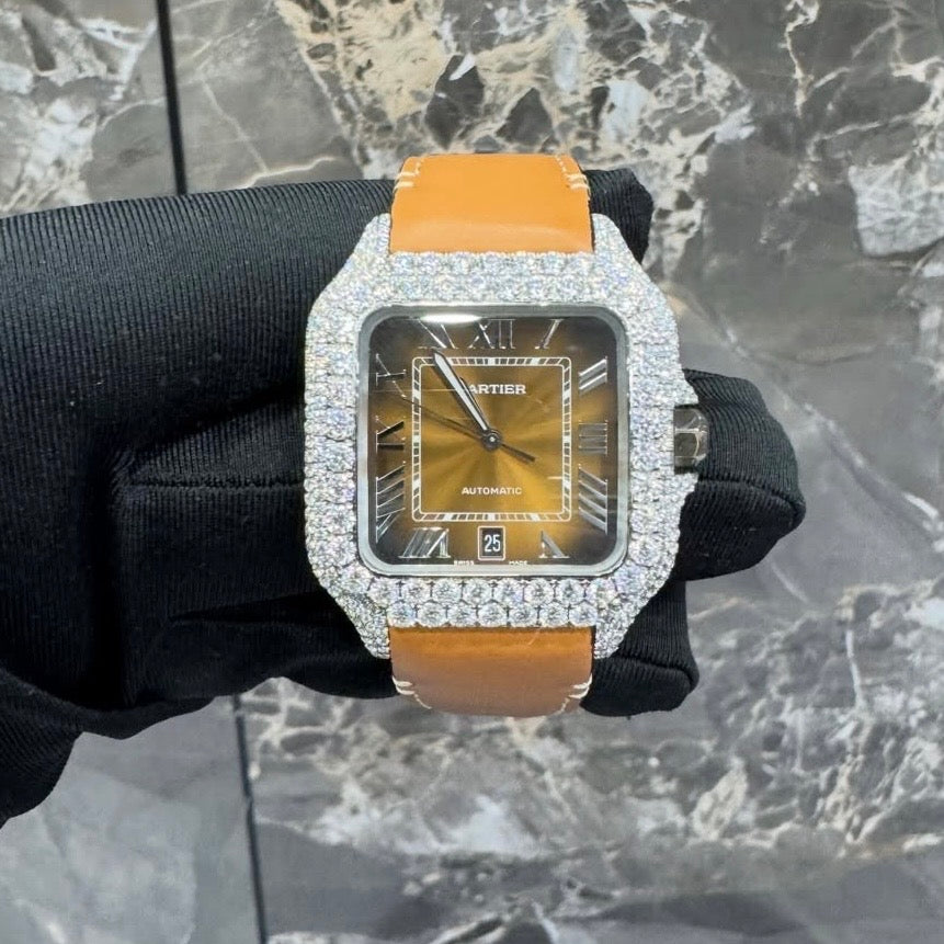 CUSTOM CARTIER DIAMOND WATCH  (watch + FREE $750 15pt Tennis Chain)