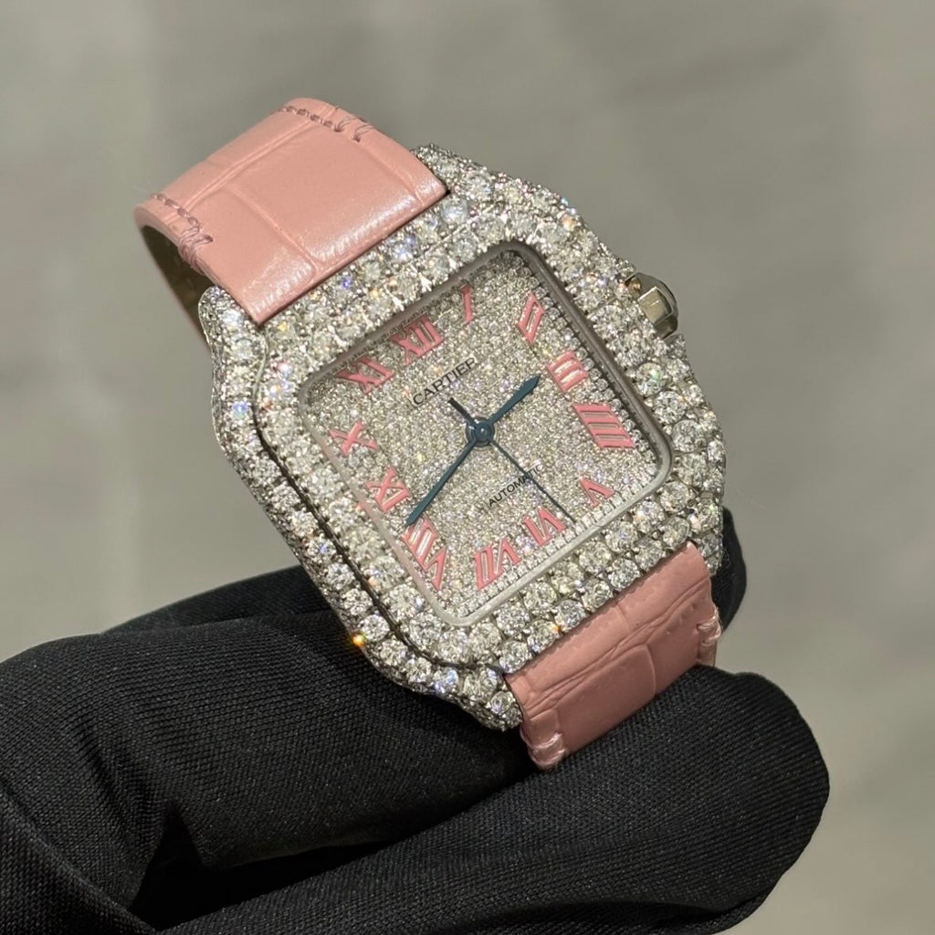 CUSTOM CARTIER DIAMOND DIAL WATCH  (watch + FREE $1500 25pt Tennis Chain)