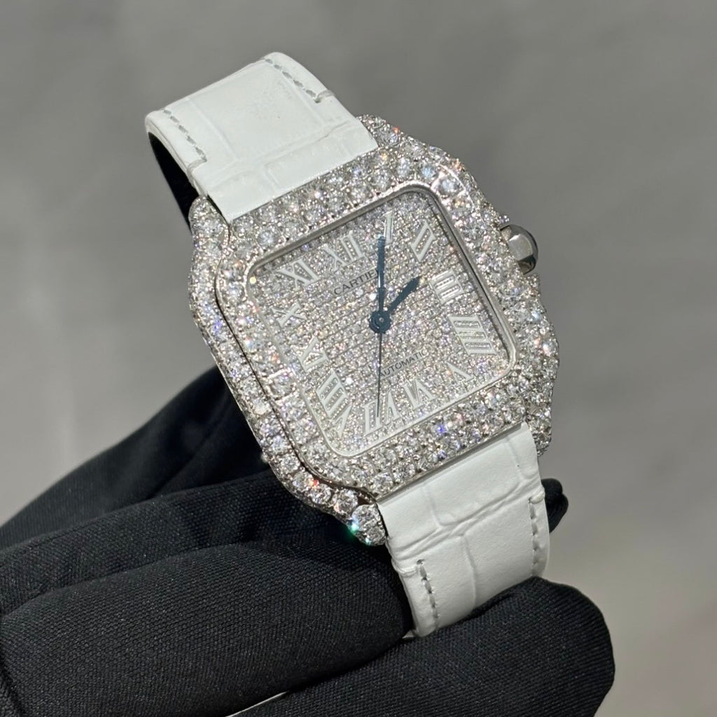 CUSTOM CARTIER DIAMOND DIAL WATCH  (watch + FREE $1500 25pt Tennis Chain)