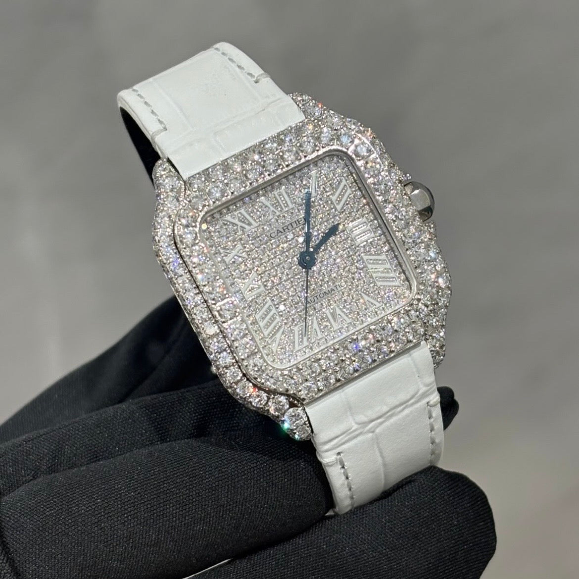 CUSTOM CARTIER DIAMOND DIAL WATCH  (watch + FREE $1500 25pt Tennis Chain)