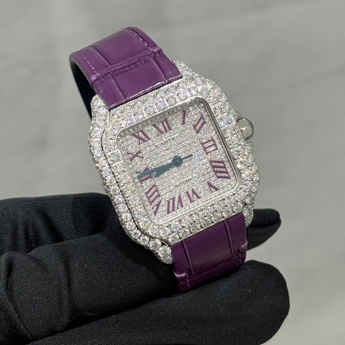 CUSTOM CARTIER DIAMOND DIAL WATCH  (watch + FREE $1500 25pt Tennis Chain)