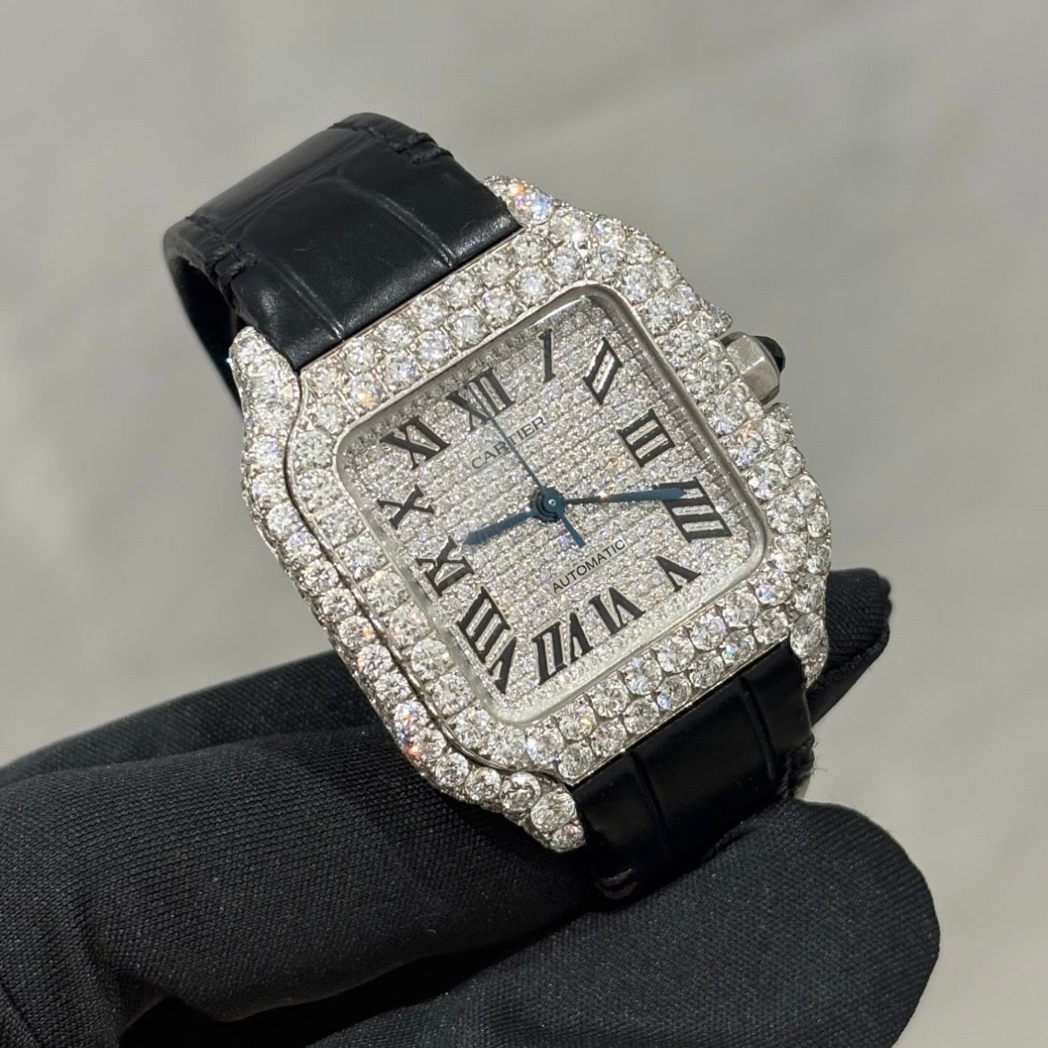 CUSTOM CARTIER DIAMOND DIAL WATCH  (watch + FREE $1500 25pt Tennis Chain)