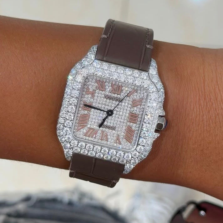 CUSTOM CARTIER DIAMOND DIAL WATCH  (watch + FREE $1500 25pt Tennis Chain)