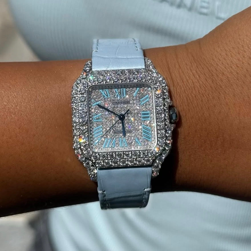 CUSTOM CARTIER DIAMOND DIAL WATCH  (watch + FREE $1500 25pt Tennis Chain)