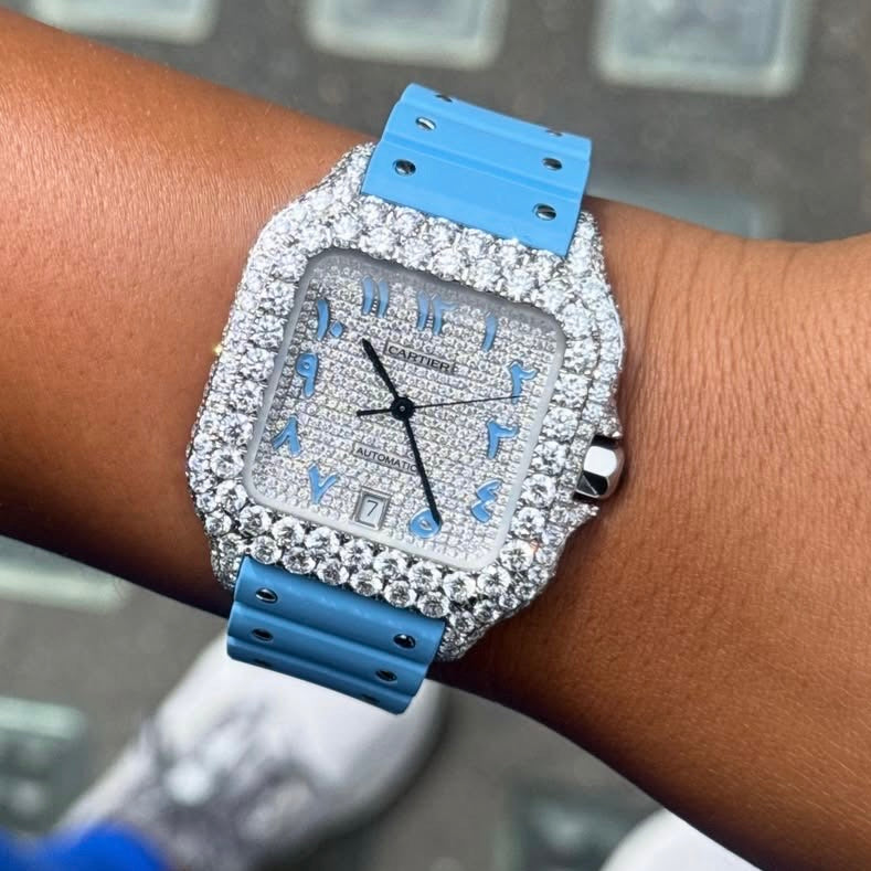 CUSTOM CARTIER DIAMOND DIAL WATCH  (watch + FREE $1500 25pt Tennis Chain)
