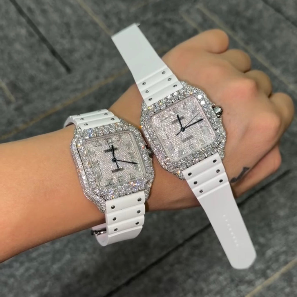 CUSTOM CARTIER DIAMOND DIAL WATCH  (watch + FREE $1500 25pt Tennis Chain)