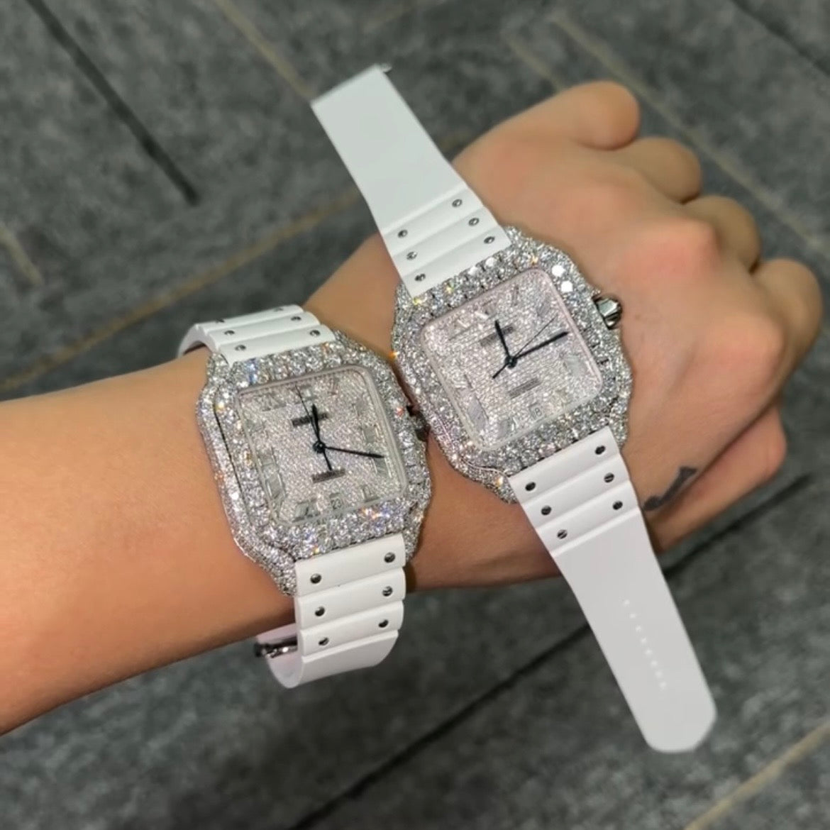 CUSTOM CARTIER DIAMOND DIAL WATCH  (watch + FREE $1500 25pt Tennis Chain)