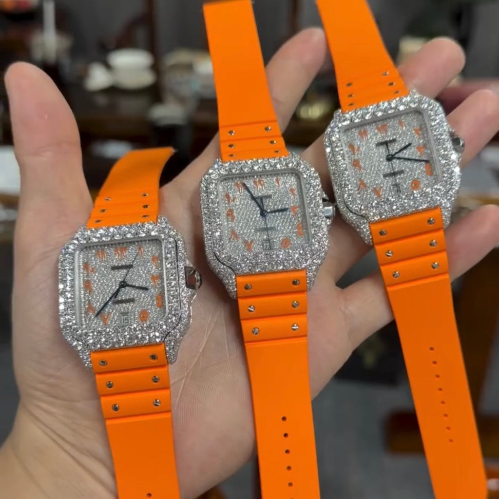 CUSTOM CARTIER DIAMOND DIAL WATCH  (watch + FREE $1500 25pt Tennis Chain)