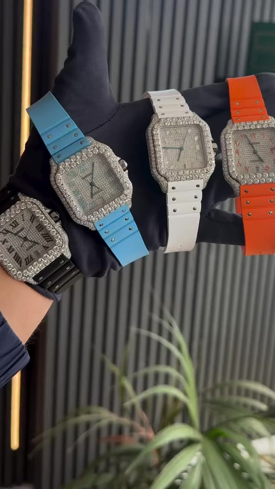 CUSTOM CARTIER DIAMOND DIAL WATCH (watch + FREE $1500 VVS DEF Lab-Grown Solitaire Earring Set) v2