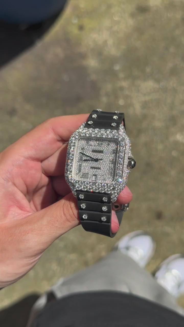 CUSTOM CARTIER DIAMOND DIAL WATCH  (watch + FREE $1500 25pt Tennis Chain)