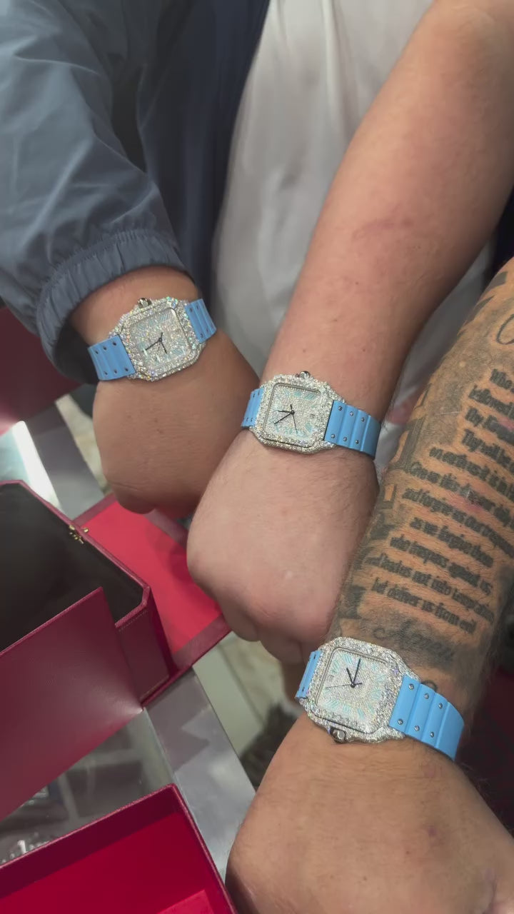 CUSTOM CARTIER DIAMOND DIAL WATCH (watch + FREE $1500 VVS DEF Lab-Grown Solitaire Earring Set) v2