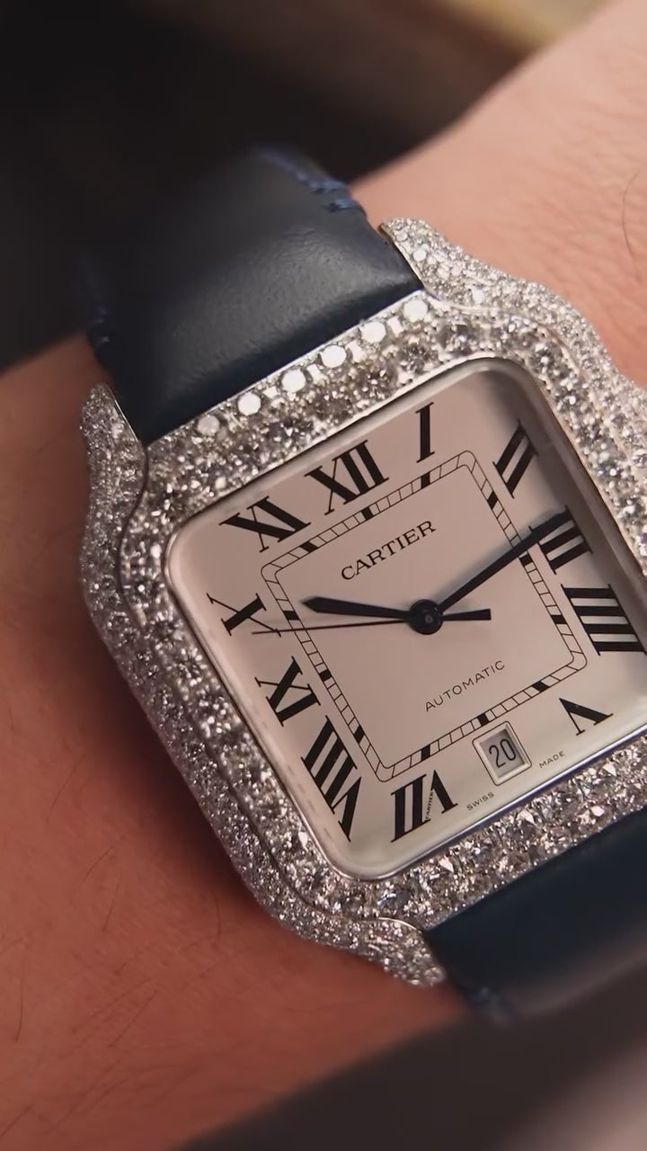 CUSTOM CARTIER DIAMOND WATCH v1  (watch + FREE $750 15pt Tennis Chain)